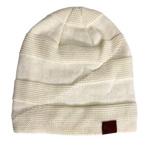 F&S Faux Fur Lined Knit Winter Slouchy Beanie Hat Unisex White Cream One Size